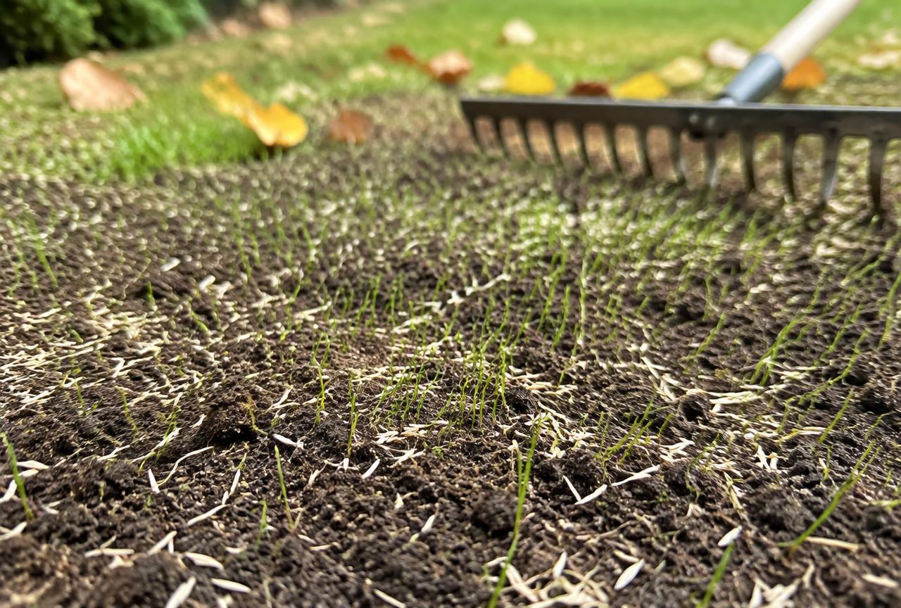 Freshly mowed striped lawn in front of a white farmhouse